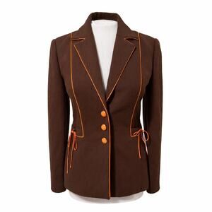 Vintage Y2K Ports International Tailored Jacket Brown Contrast Piping Womens 6